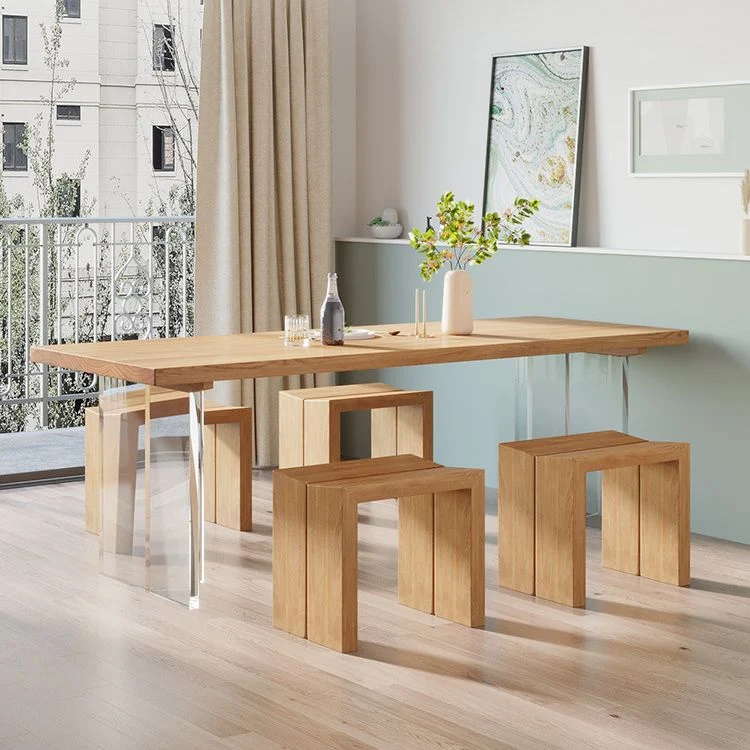 Tavolo da pranzo rettangolare con base doppia Tavolo moderno legno di pino per soggiorno Clearhalo