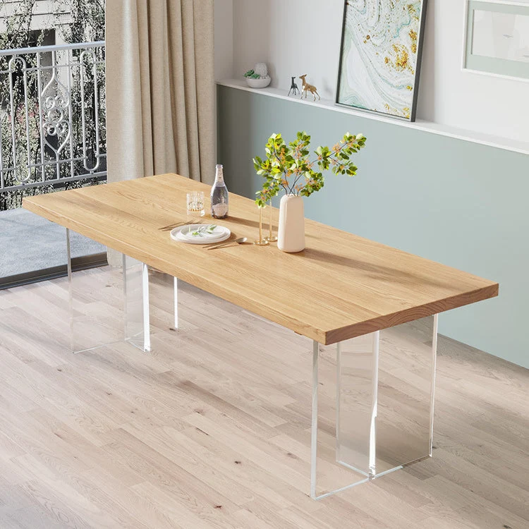 Tavolo da pranzo rettangolare con base doppia Tavolo moderno legno di pino per soggiorno Clearhalo
