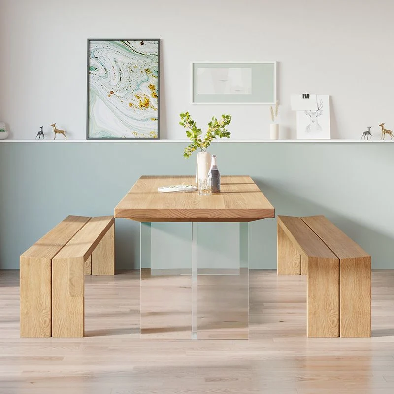 Tavolo da pranzo rettangolare con base doppia Tavolo moderno legno di pino per soggiorno Clearhalo