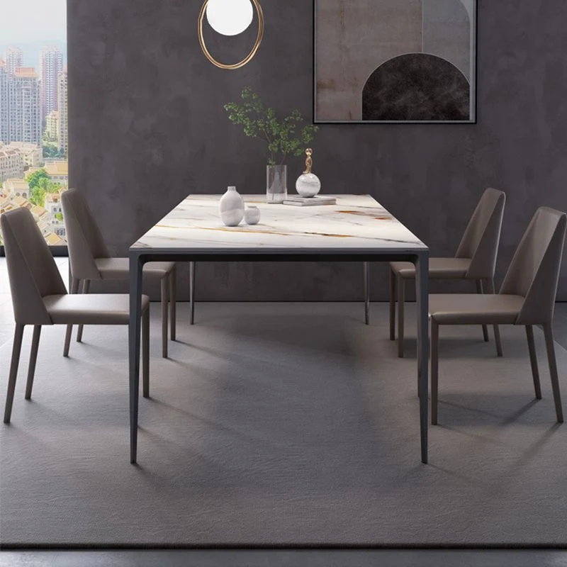 Tavolo da pranzo rettangolare con base metallo Tavolo pietra sinterizzata con 4 gambe Clearhalo
