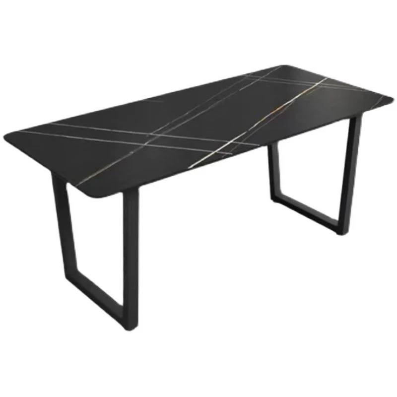 Tavolo da pranzo rettangolare con base nera Tavolo moderno pietra con doppio piedistallo Clearhalo