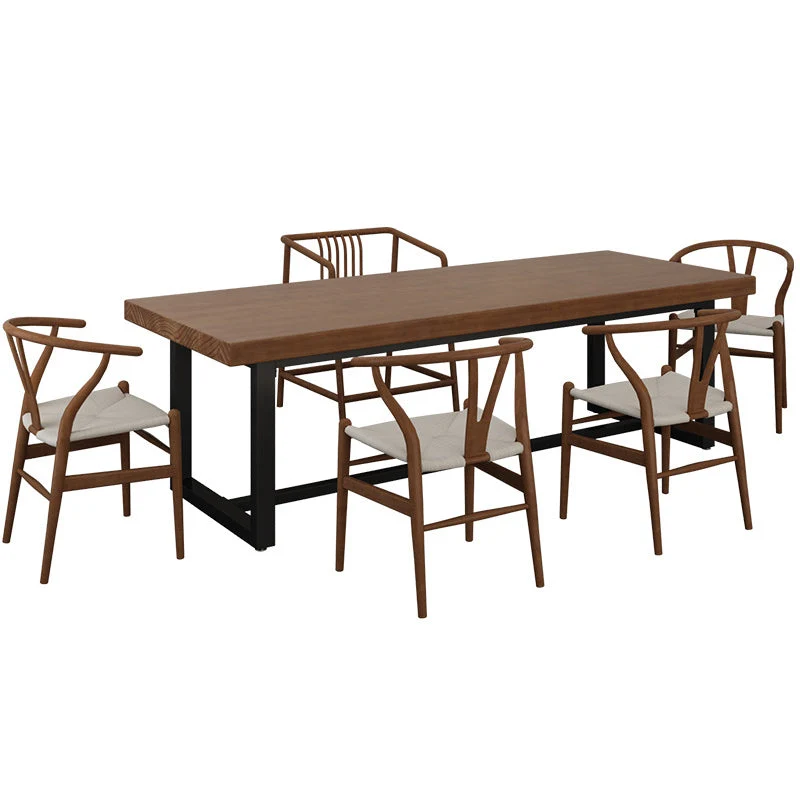Tavolo da pranzo rettangolare con base nera Tavolo industriale legno per cucina Clearhalo