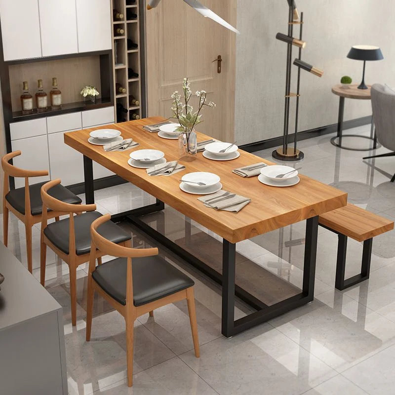 Tavolo da pranzo rettangolare con base nera Tavolo moderno legno di pino per cucina Clearhalo