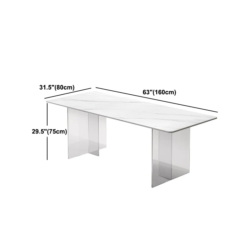 Tavolo da pranzo rettangolare con base trasparente Tavolo moderno pietra con doppio piedistallo Clearhalo