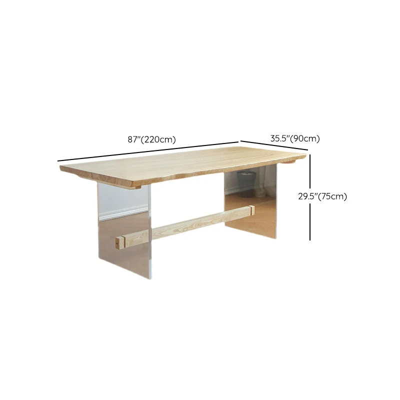 Tavolo da pranzo rettangolare con base trasparente Tavolo moderno legno di pino per soggiorno Clearhalo