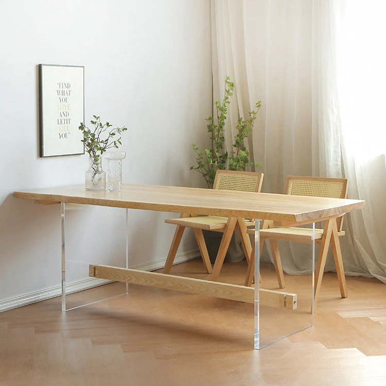 Tavolo da pranzo rettangolare con base trasparente Tavolo moderno legno di pino per soggiorno Clearhalo
