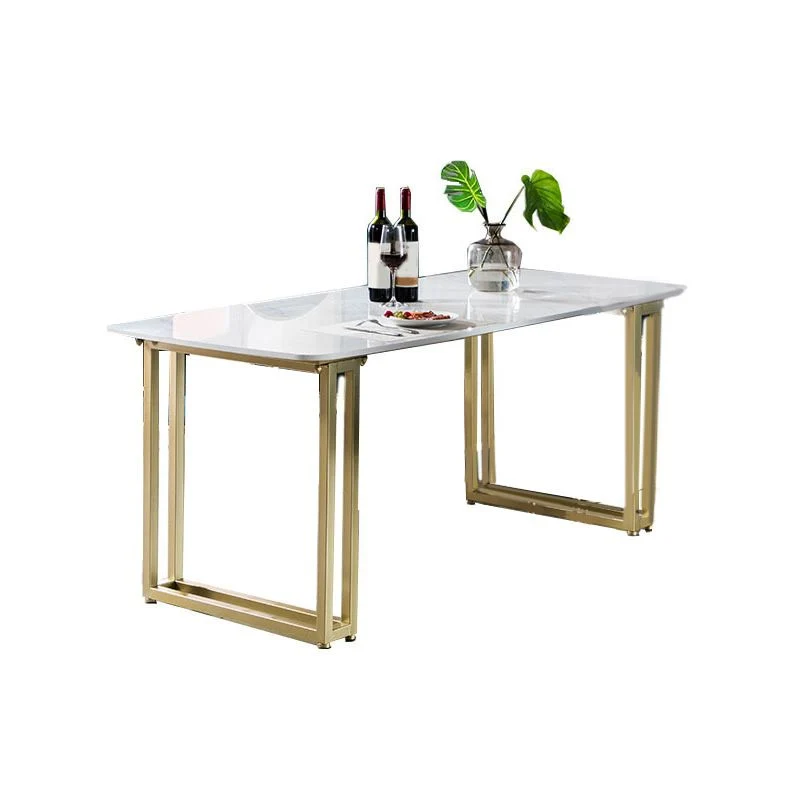 Tavolo da pranzo rettangolare con doppio piedistallo Tavolo Glam finto marmo per sala da pranzo Clearhalo