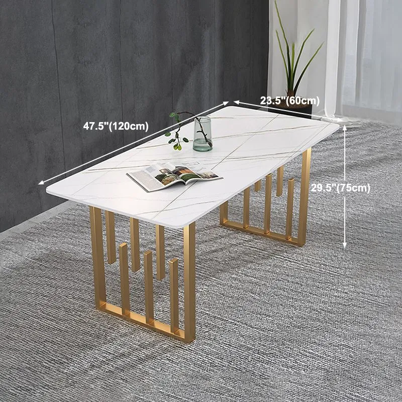 Tavolo da pranzo rettangolare con doppio piedistallo con piano pietra stile Glam Clearhalo