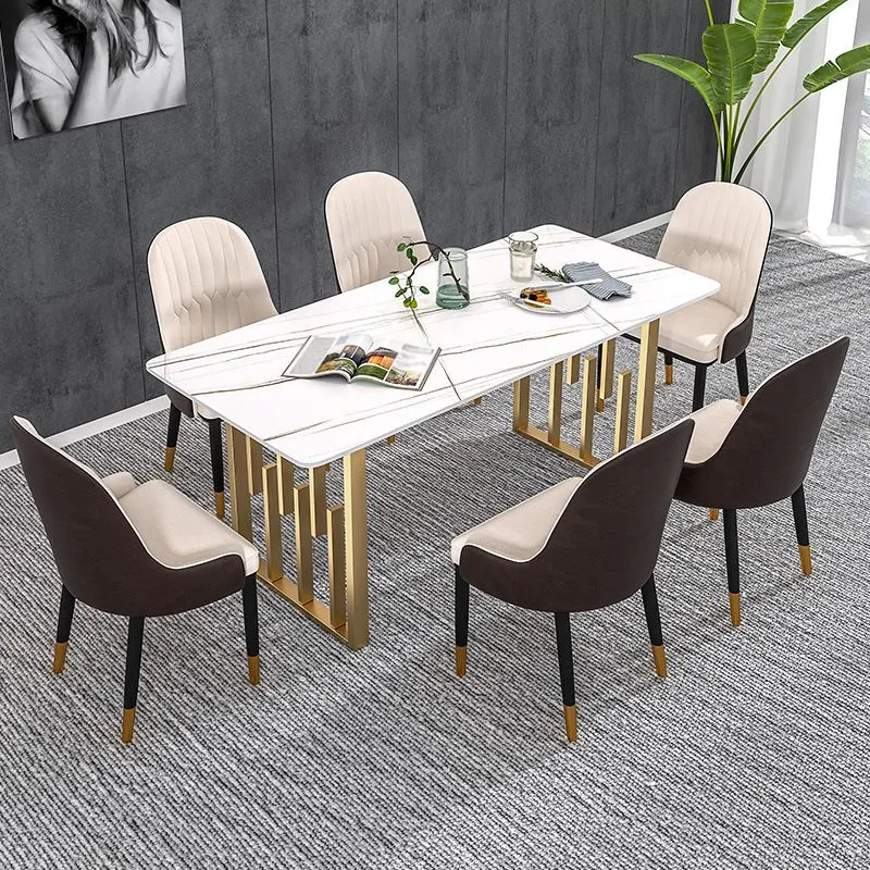 Tavolo da pranzo rettangolare con doppio piedistallo con piano pietra stile Glam Clearhalo