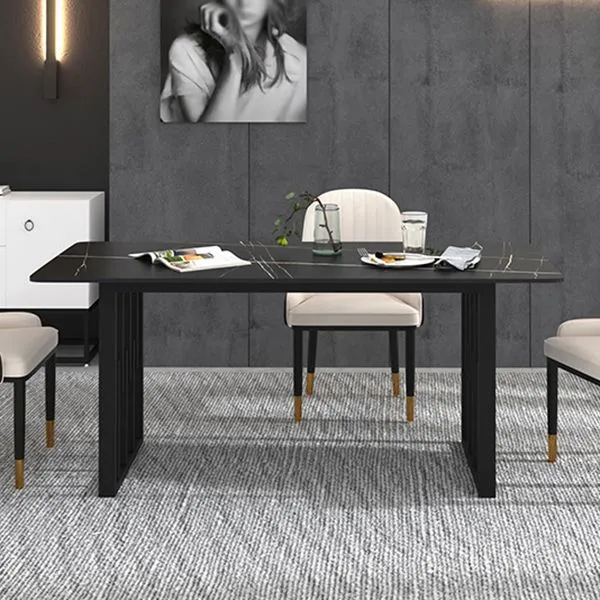 Tavolo da pranzo rettangolare con doppio piedistallo con piano pietra stile Glam Clearhalo
