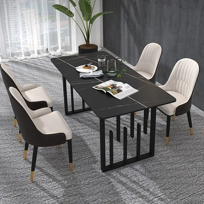 Tavolo da pranzo rettangolare con doppio piedistallo con piano pietra stile Glam Clearhalo
