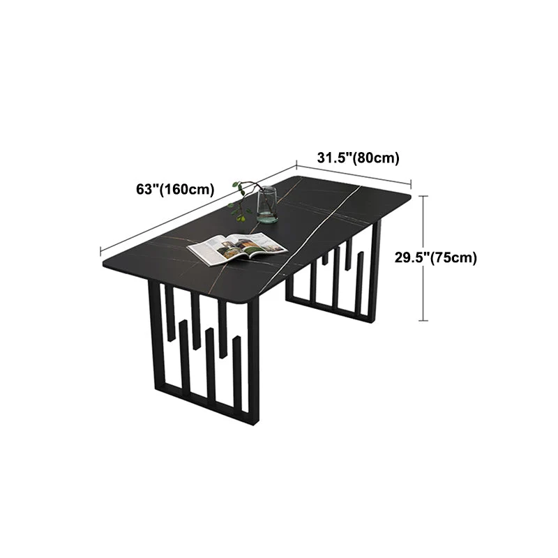 Tavolo da pranzo rettangolare con doppio piedistallo con piano pietra stile Glam Clearhalo