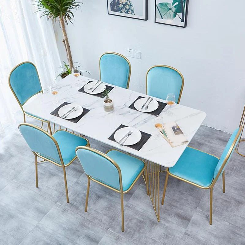 Tavolo da pranzo rettangolare con doppio piedistallo Tavolo Glam finto marmo per cucina Clearhalo