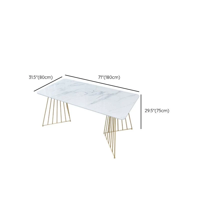 Tavolo da pranzo rettangolare con doppio piedistallo Tavolo Glam finto marmo per cucina Clearhalo