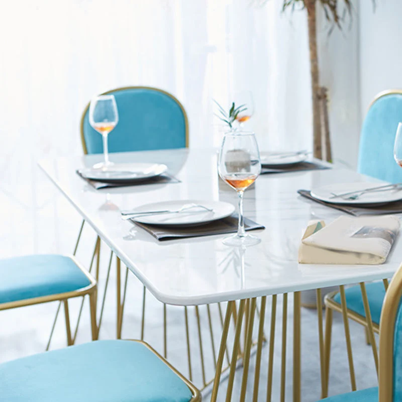 Tavolo da pranzo rettangolare con doppio piedistallo Tavolo Glam finto marmo per cucina Clearhalo