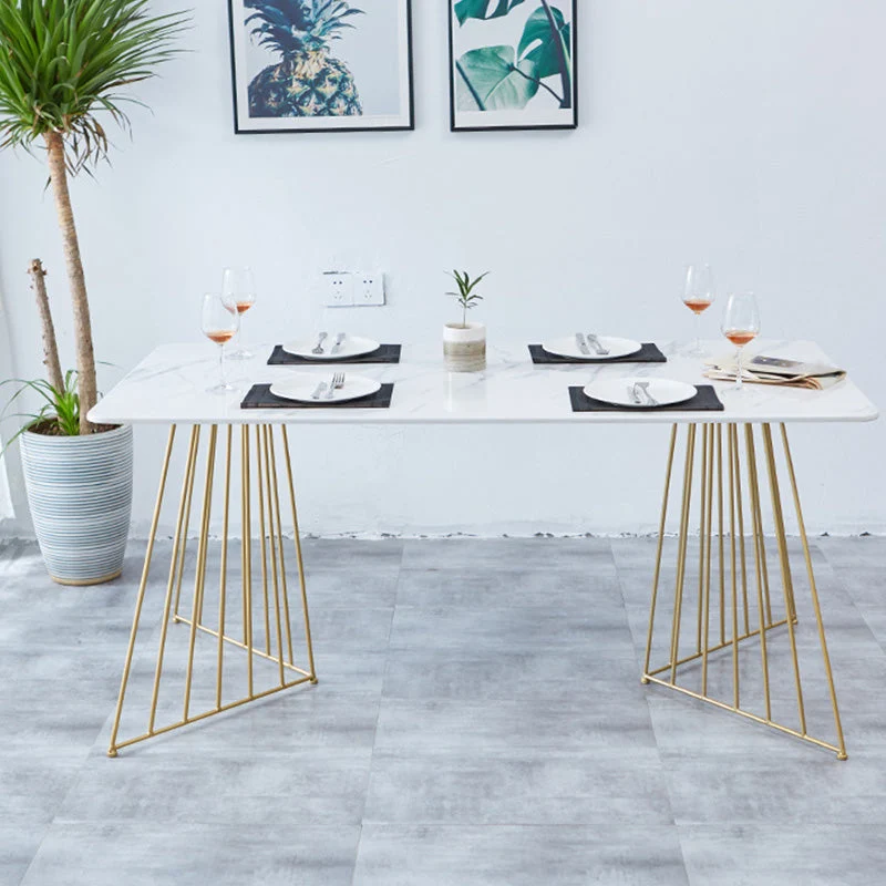 Tavolo da pranzo rettangolare con doppio piedistallo Tavolo Glam finto marmo per cucina Clearhalo