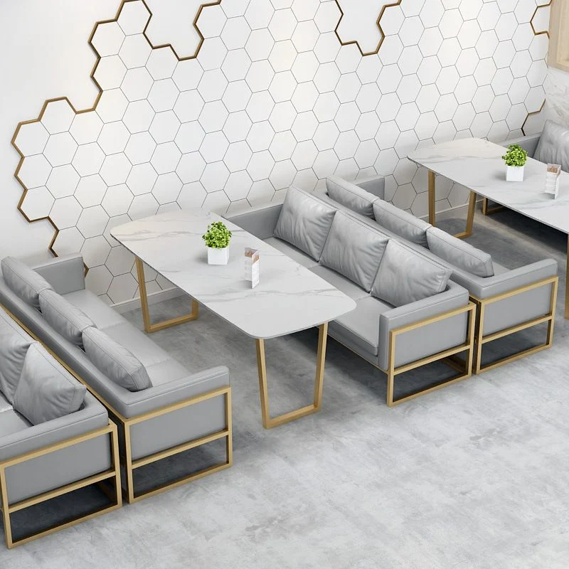 Tavolo da pranzo rettangolare con doppio piedistallo Tavolo pietra glam per negozio di tè al latte Clearhalo