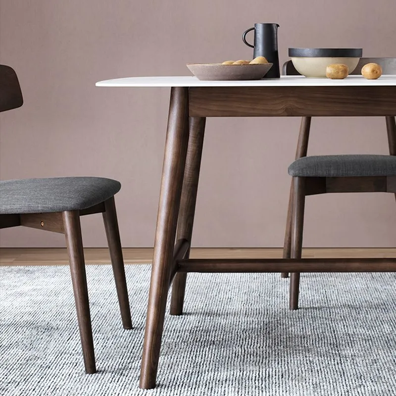 Tavolo da pranzo rettangolare con piano bianco Tavolo con base cavalletto stile moderno della metà del secolo Clearhalo