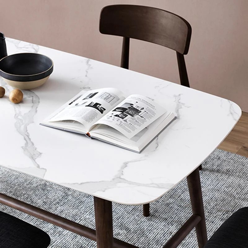 Tavolo da pranzo rettangolare con piano bianco Tavolo con base cavalletto stile moderno della metà del secolo Clearhalo