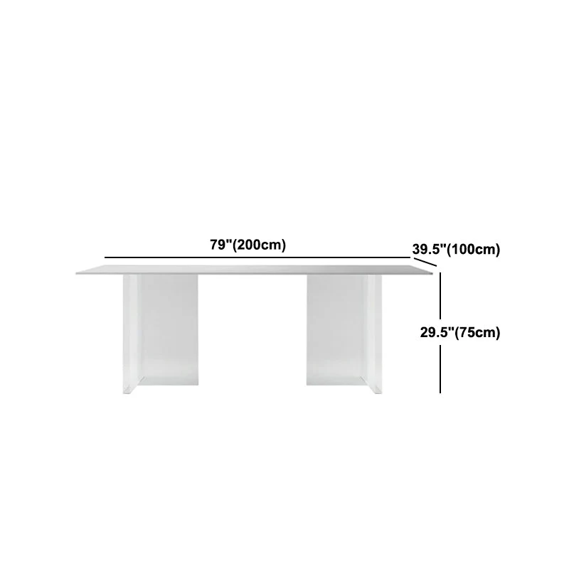 Tavolo da pranzo rettangolare con piano bianco Tavolo moderno con base acrilico per cucina Clearhalo
