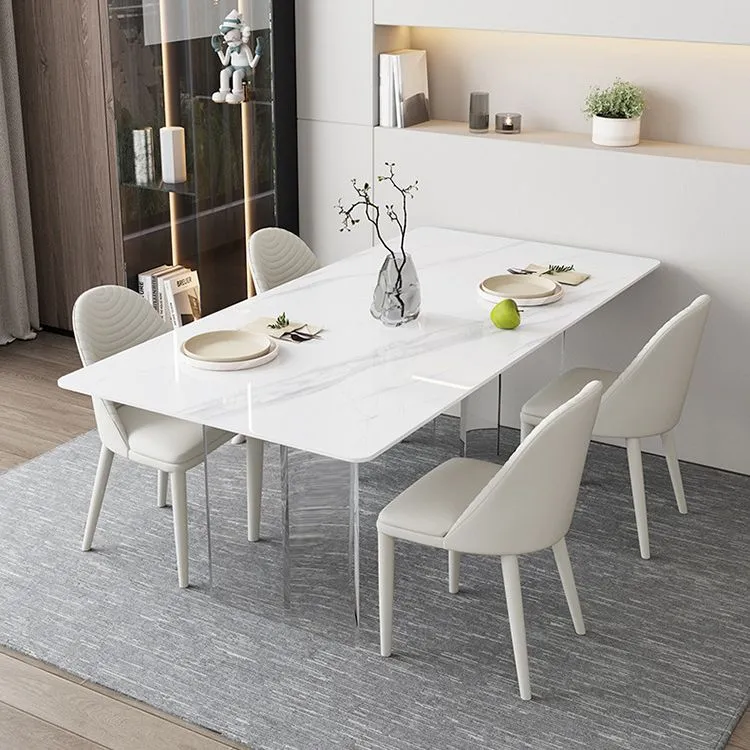 Tavolo da pranzo rettangolare con piano bianco Tavolo moderno con base acrilico per cucina Clearhalo