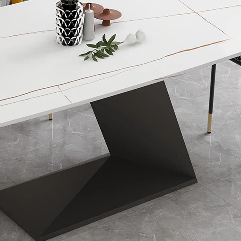 Tavolo da pranzo rettangolare con piano pietra Tavolo da pranzo casual moderno con piedistallo ferro Clearhalo