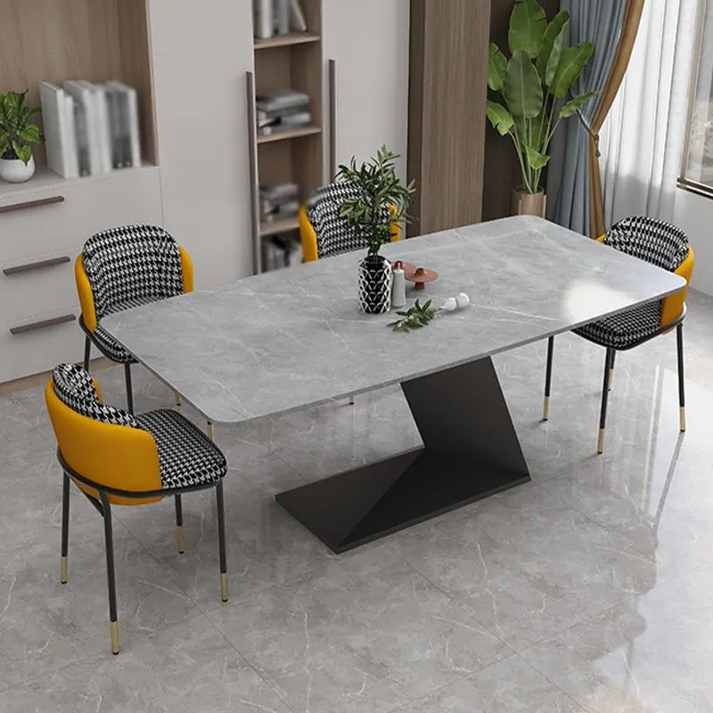 Tavolo da pranzo rettangolare con piano pietra Tavolo da pranzo casual moderno con piedistallo ferro Clearhalo