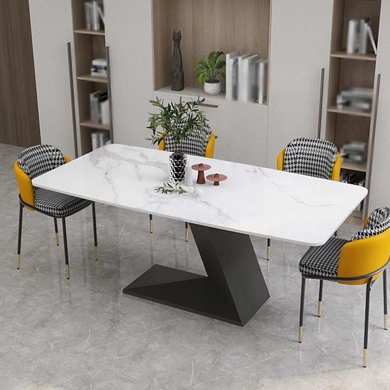 Tavolo da pranzo rettangolare con piano pietra Tavolo da pranzo casual moderno con piedistallo ferro Clearhalo