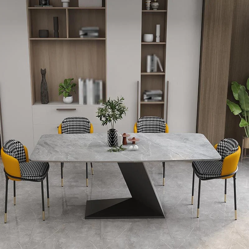 Tavolo da pranzo rettangolare con piano pietra Tavolo da pranzo casual moderno con piedistallo ferro Clearhalo