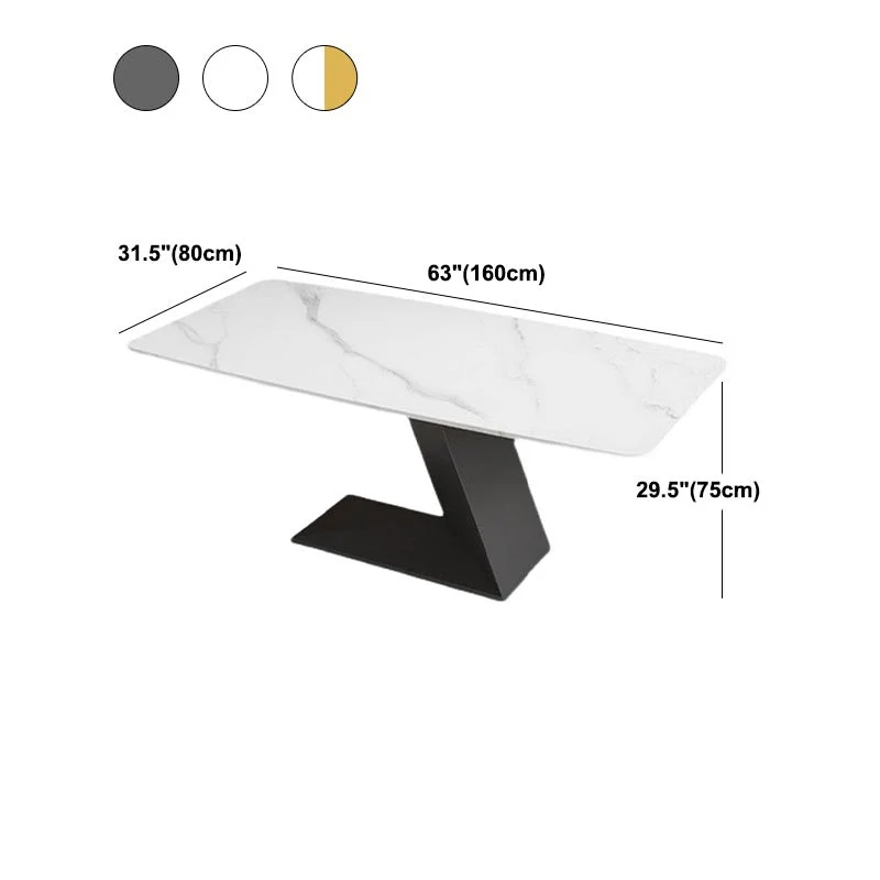 Tavolo da pranzo rettangolare con piano pietra Tavolo da pranzo casual moderno con piedistallo ferro Clearhalo