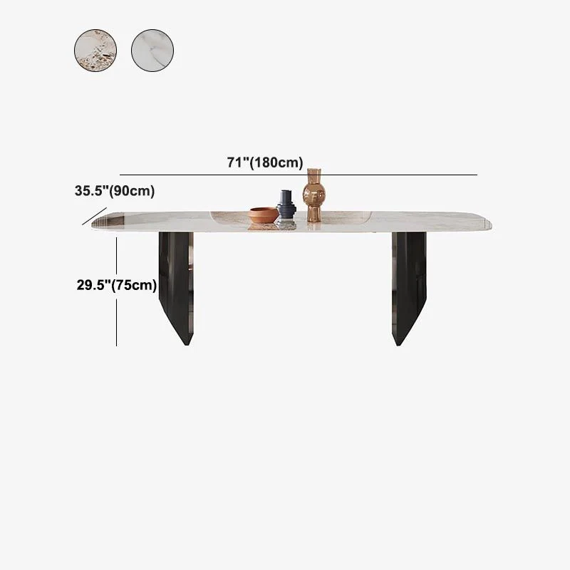 Tavolo da pranzo rettangolare con piano pietra Tavolo da pranzo moderno con base doppio piedistallo Clearhalo