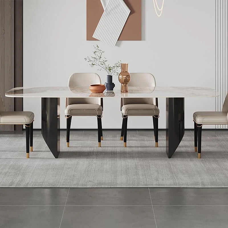 Tavolo da pranzo rettangolare con piano pietra Tavolo da pranzo moderno con base doppio piedistallo Clearhalo