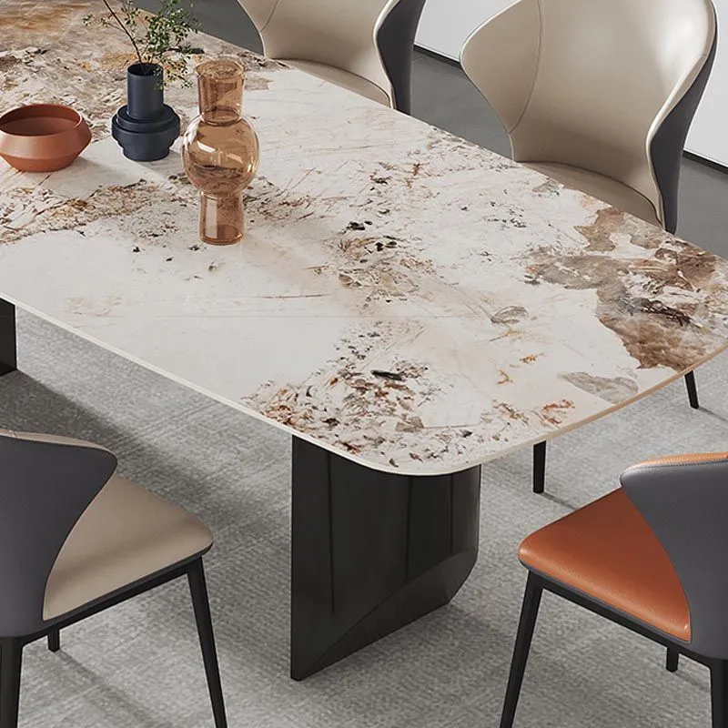 Tavolo da pranzo rettangolare con piano pietra Tavolo da pranzo moderno con base doppio piedistallo Clearhalo