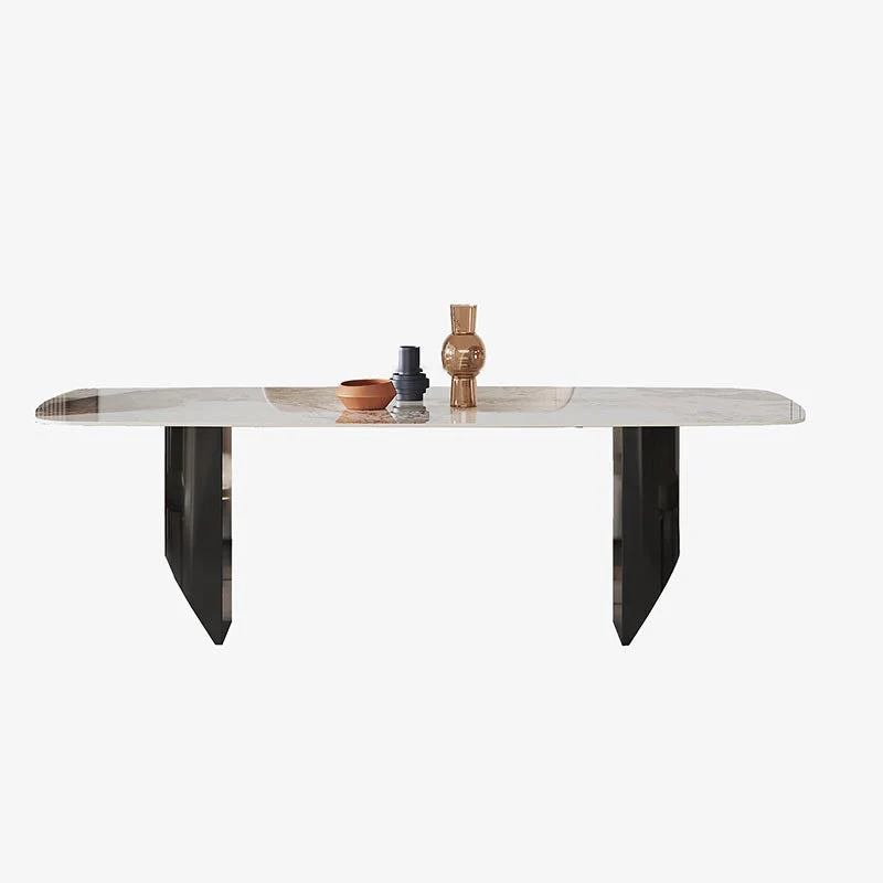 Tavolo da pranzo rettangolare con piano pietra Tavolo da pranzo moderno con base doppio piedistallo Clearhalo