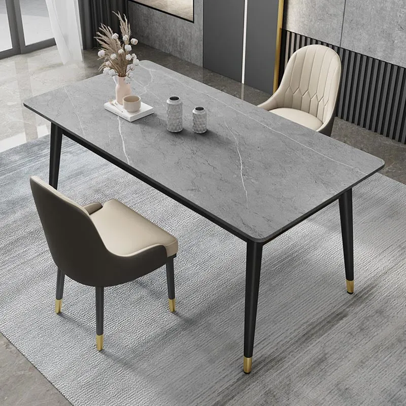 Tavolo da pranzo rettangolare con piano pietra Tavolo da pranzo moderno 4 gambe metallo per soggiorno Clearhalo