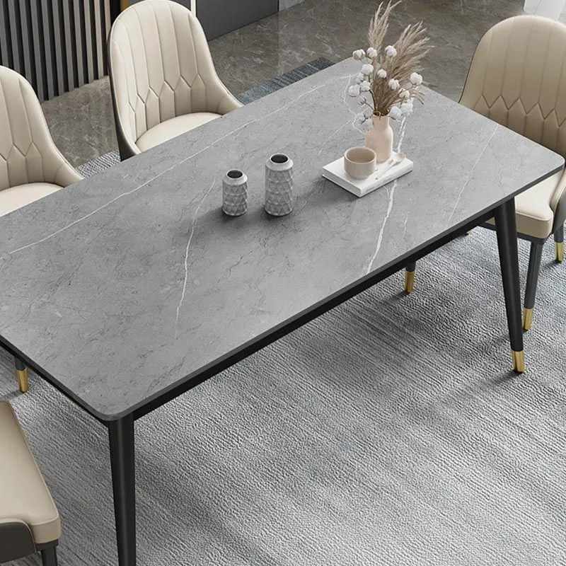Tavolo da pranzo rettangolare con piano pietra Tavolo da pranzo moderno 4 gambe metallo per soggiorno Clearhalo