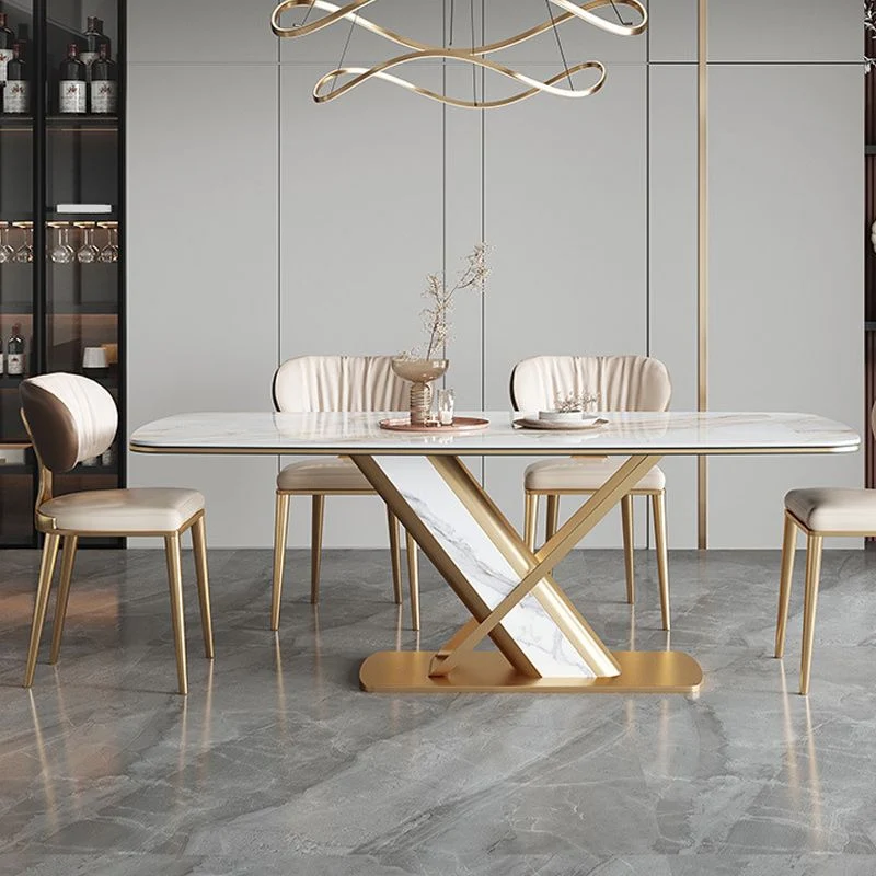 Tavolo da pranzo rettangolare con piano pietra Tavolo tradizionale di lusso con base piedistallo Clearhalo