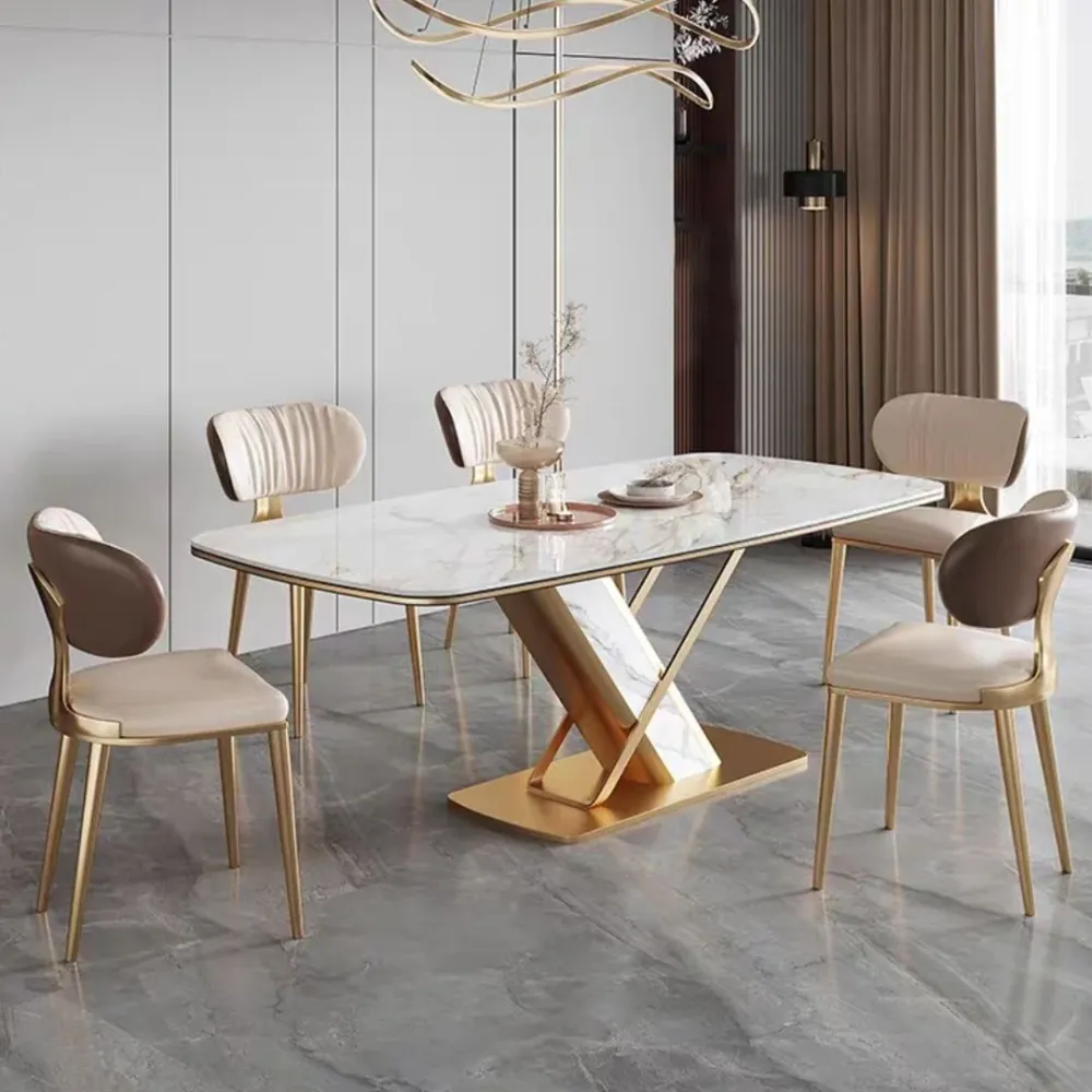 Tavolo da pranzo rettangolare con piano pietra Tavolo tradizionale di lusso con base piedistallo Clearhalo