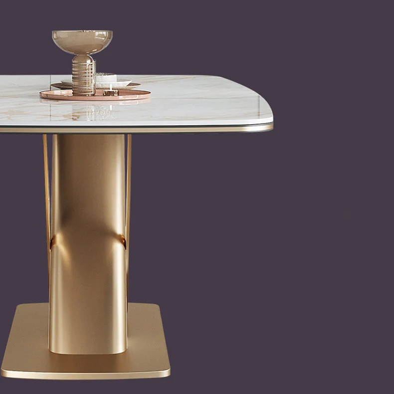 Tavolo da pranzo rettangolare con piano pietra Tavolo tradizionale di lusso con base piedistallo Clearhalo