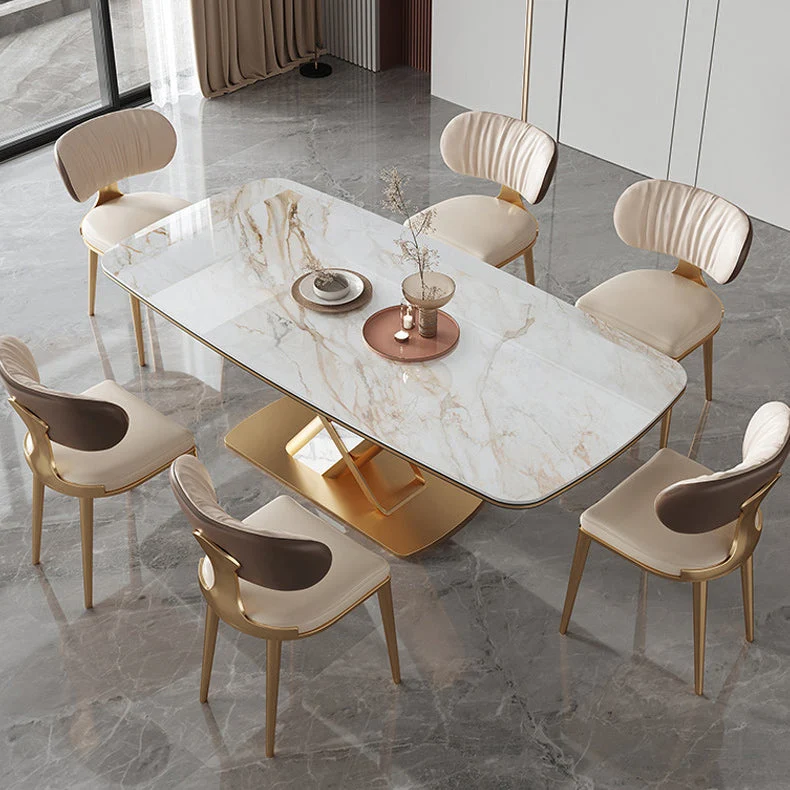 Tavolo da pranzo rettangolare con piano pietra Tavolo tradizionale di lusso con base piedistallo Clearhalo
