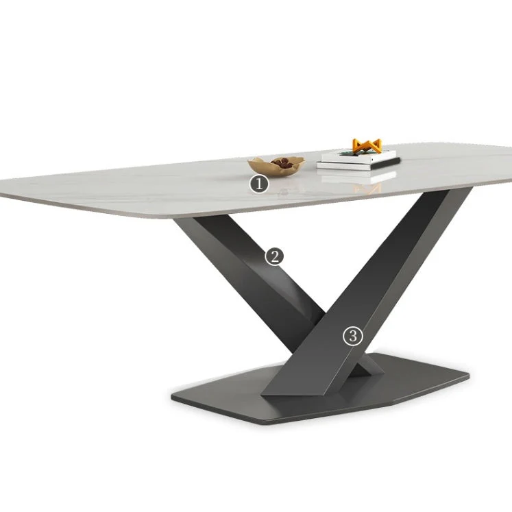 Tavolo da pranzo rettangolare con piano pietra bianca con base metallo Clearhalo