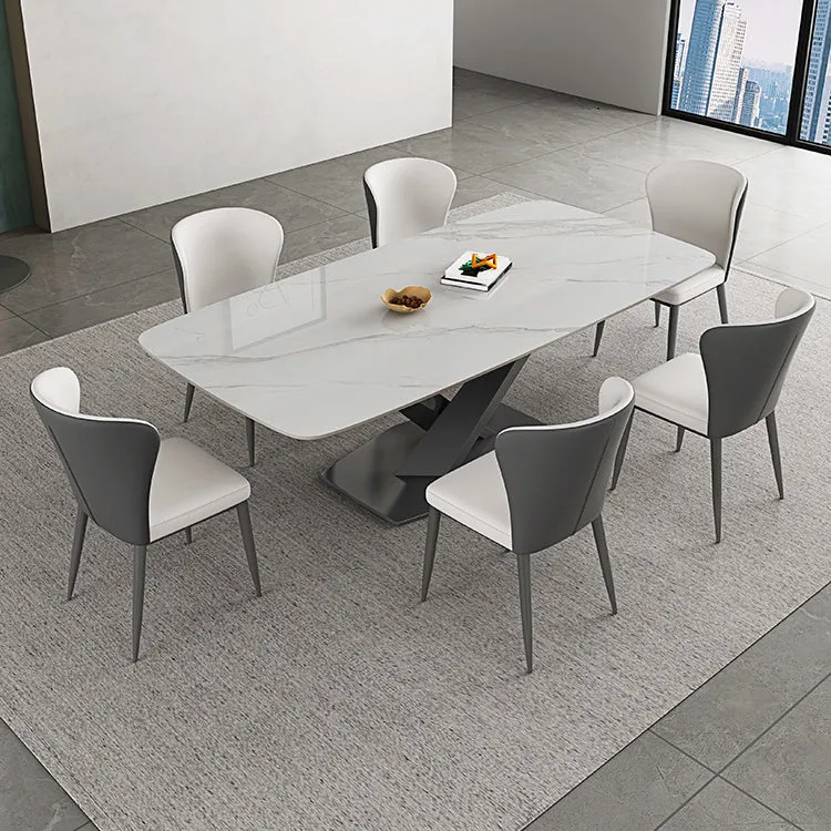 Tavolo da pranzo rettangolare con piano pietra bianca con base metallo Clearhalo