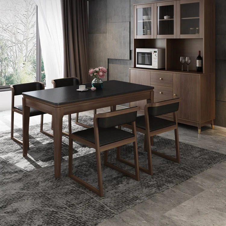Tavolo da pranzo rettangolare con piano pietra Tavolo da pranzo 4 gambe legno massello per sala da pranzo Clearhalo