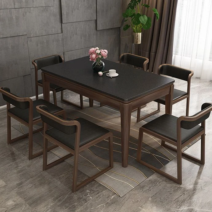 Tavolo da pranzo rettangolare con piano pietra Tavolo da pranzo 4 gambe legno massello per sala da pranzo Clearhalo