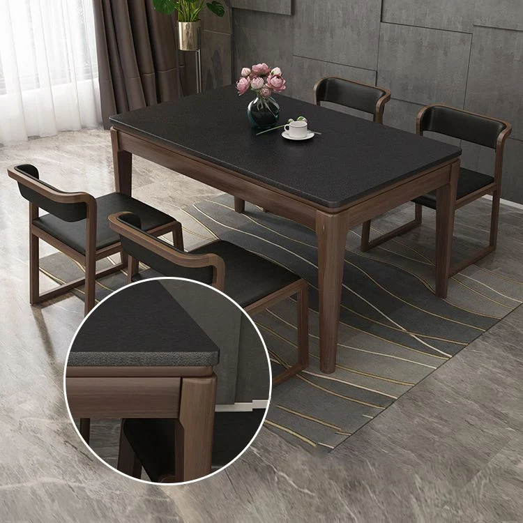 Tavolo da pranzo rettangolare con piano pietra Tavolo da pranzo 4 gambe legno massello per sala da pranzo Clearhalo
