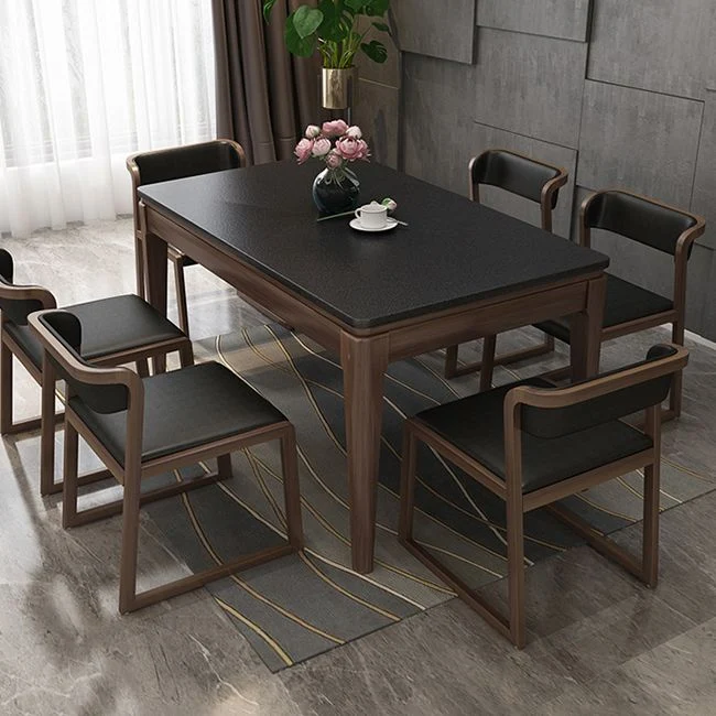 Tavolo da pranzo rettangolare con piano pietra Tavolo da pranzo 4 gambe legno massello per sala da pranzo Clearhalo