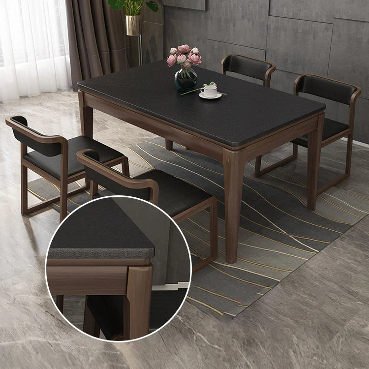 Tavolo da pranzo rettangolare con piano pietra Tavolo da pranzo 4 gambe legno massello per sala da pranzo Clearhalo