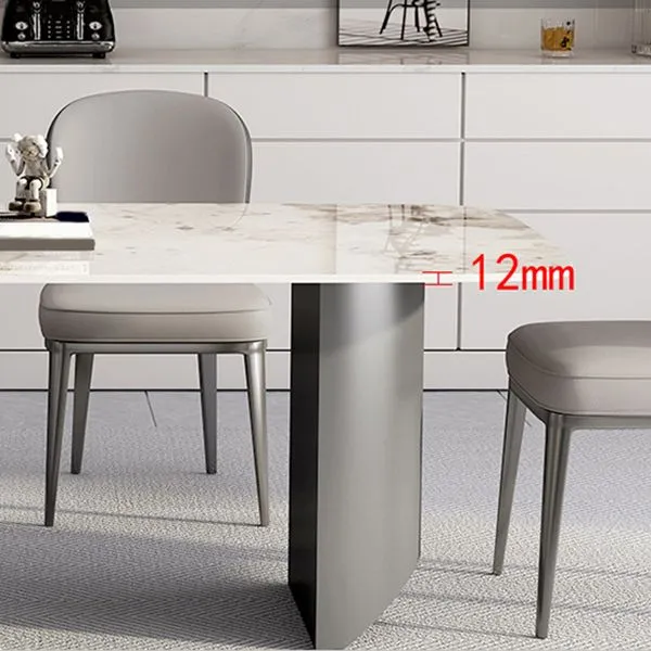 Tavolo da pranzo rettangolare con piano pietra bianca con base doppio piedistallo metallo Clearhalo