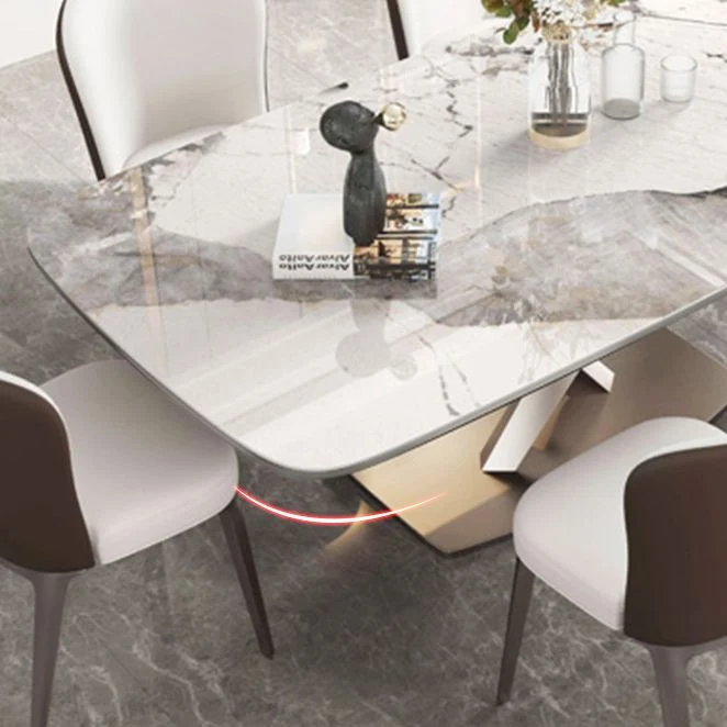 Tavolo da pranzo rettangolare con piano pietra e base piedistallo acciaio inossidabile Clearhalo