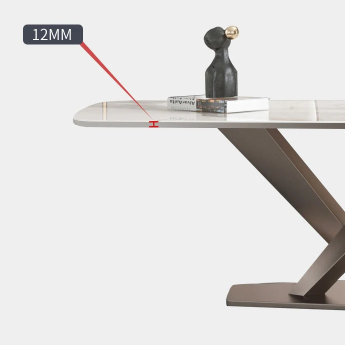 Tavolo da pranzo rettangolare con piano pietra e base piedistallo acciaio inossidabile Clearhalo